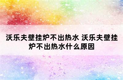 沃乐夫壁挂炉不出热水 沃乐夫壁挂炉不出热水什么原因